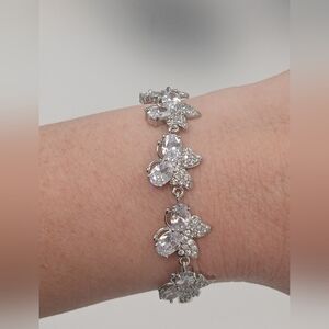 Nwot 18k Blinged Out CZ White Gold Plated Butterfly Bracelet 7" Pretty Bird